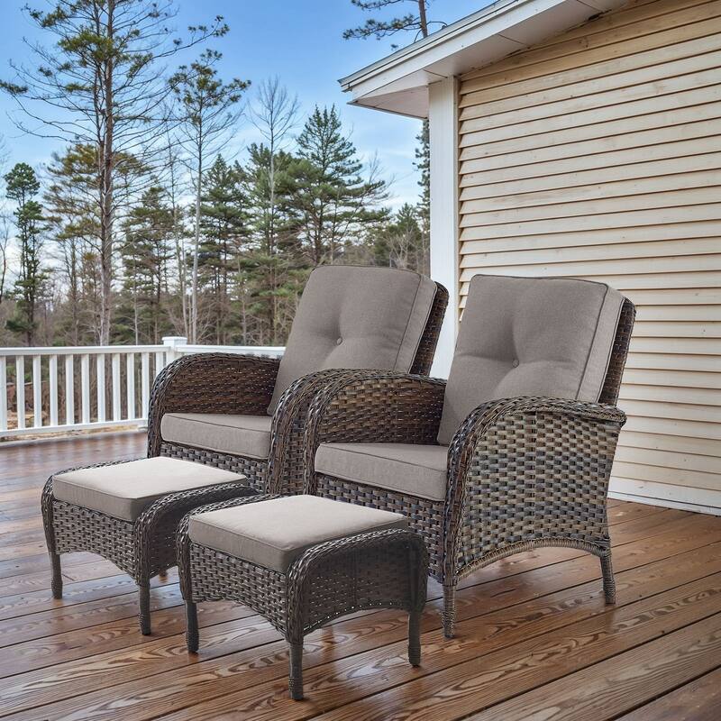 Patio Wicker Patio Chairs with Ottomans Set of 4 - Brown - Grey
