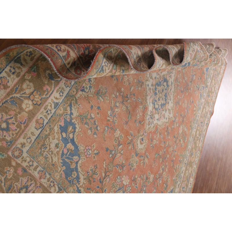 Hand Knotted Oriental 100% Wool Carpet Traditional Floral Coral Mashad Area Rug - 10' 7'' X 8' 0''