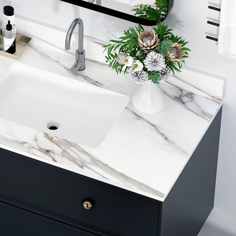 43 Inch Bathroom Marble Vanity Top,Undermount Middle Sink,4" Height Backsplash,Pre-Drilled Faucet Hole Vanity Top