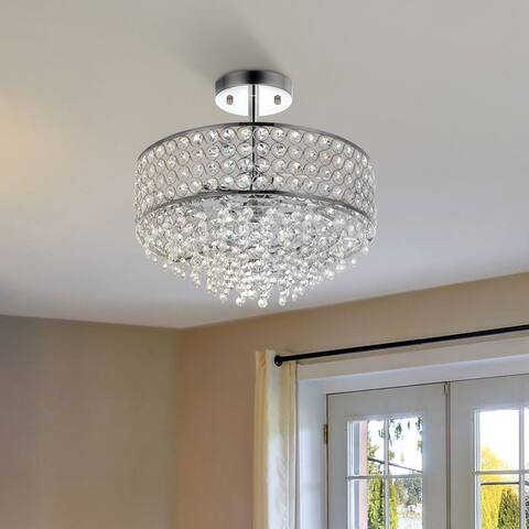 CO-Z 4 Light Semi Flush Ceiling Light Fixture w Hanging Crystal Shade - Chrome
