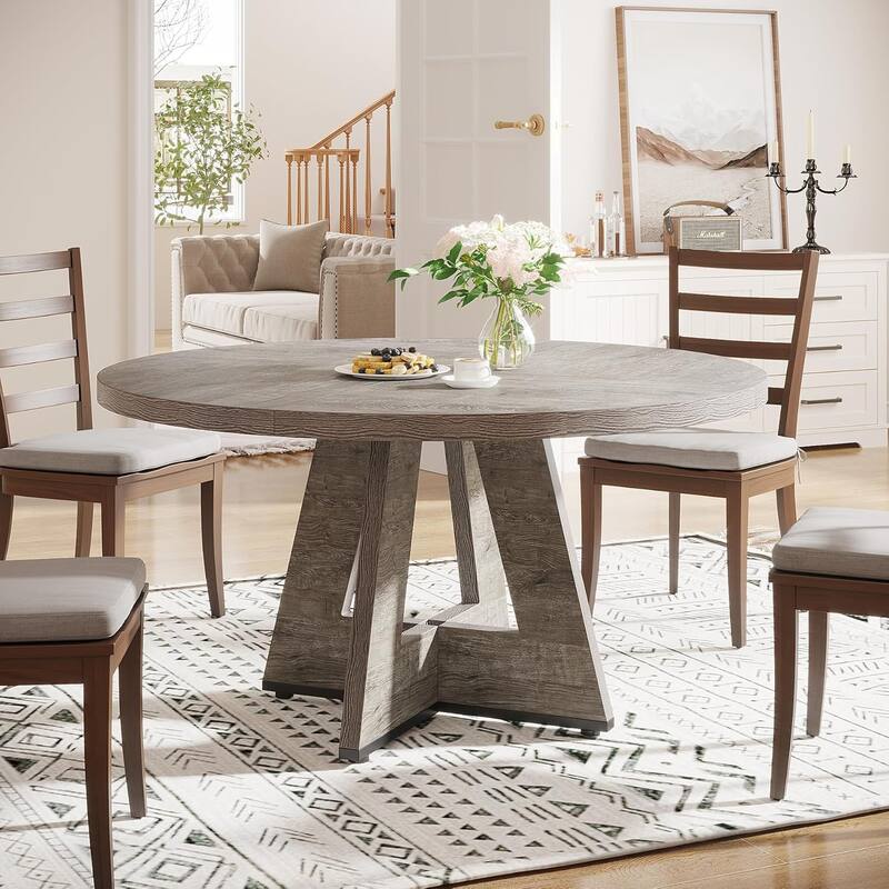 47" Round Farmhouse Dining Table - Rustic Grey Wood Kitchen