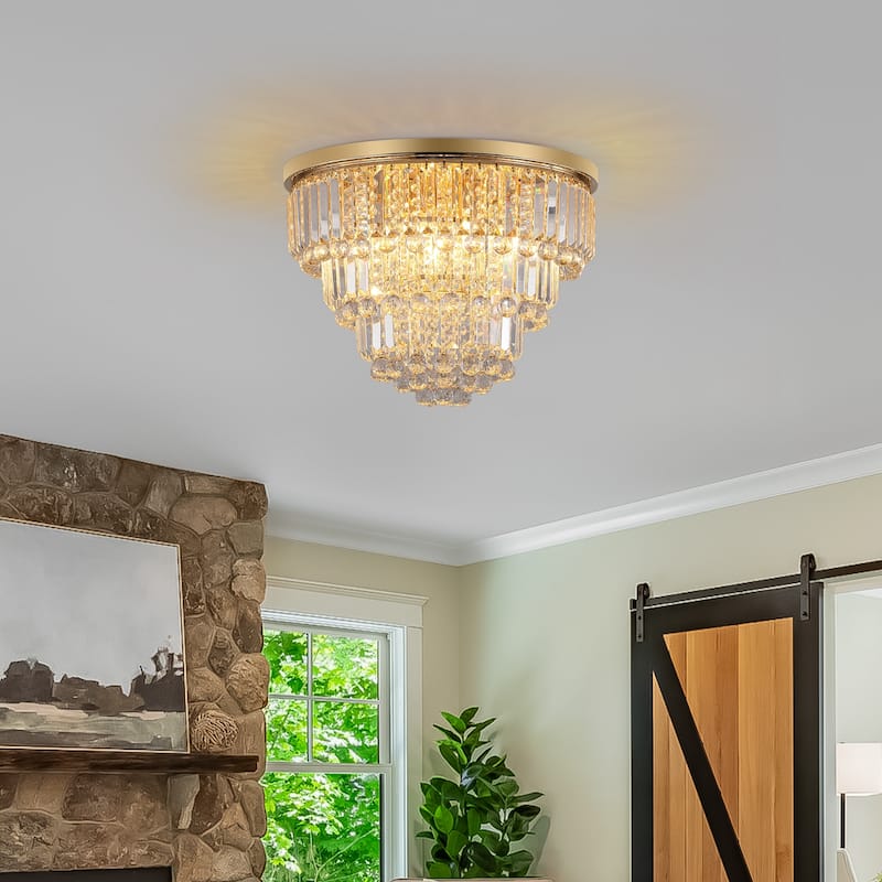 Modern Crystal Pendant Lighting,Round Crystal Chandelier Contemporary Luxury Pendant Ceiling Lighting Fixture for Living Room