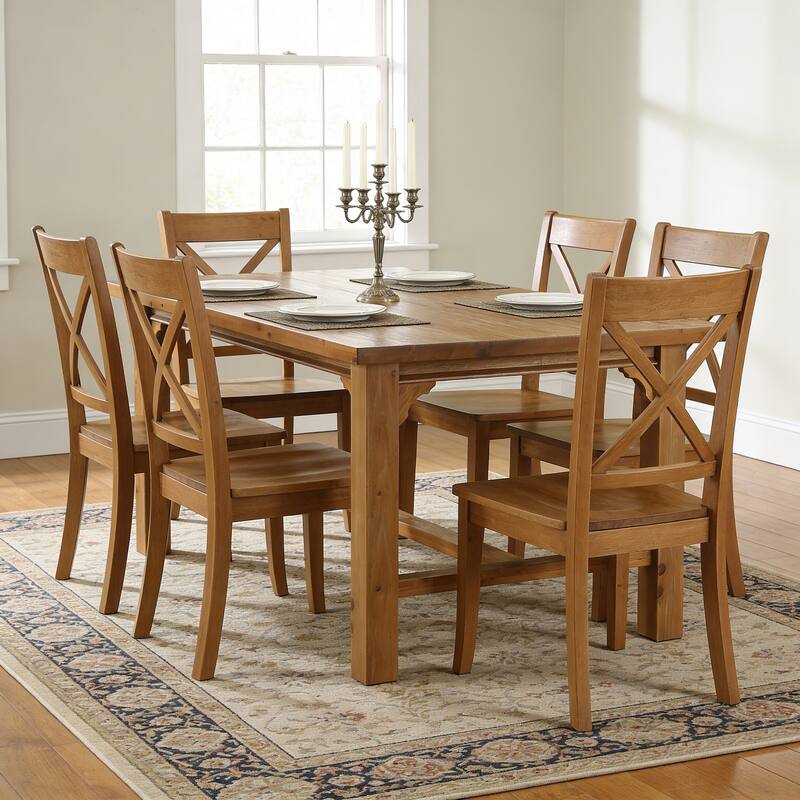 62.99" Farmhouse Solid Wood Dining Table, Seats 4-6, Rustic