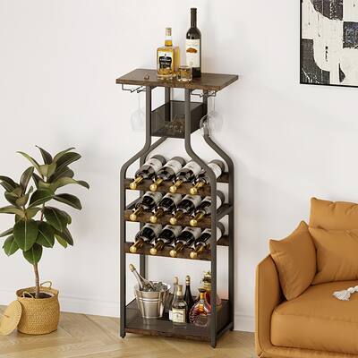 Wine Storage Organizer Display Rack Table for Bar - 10.6"D x 17.3"W x 44"H