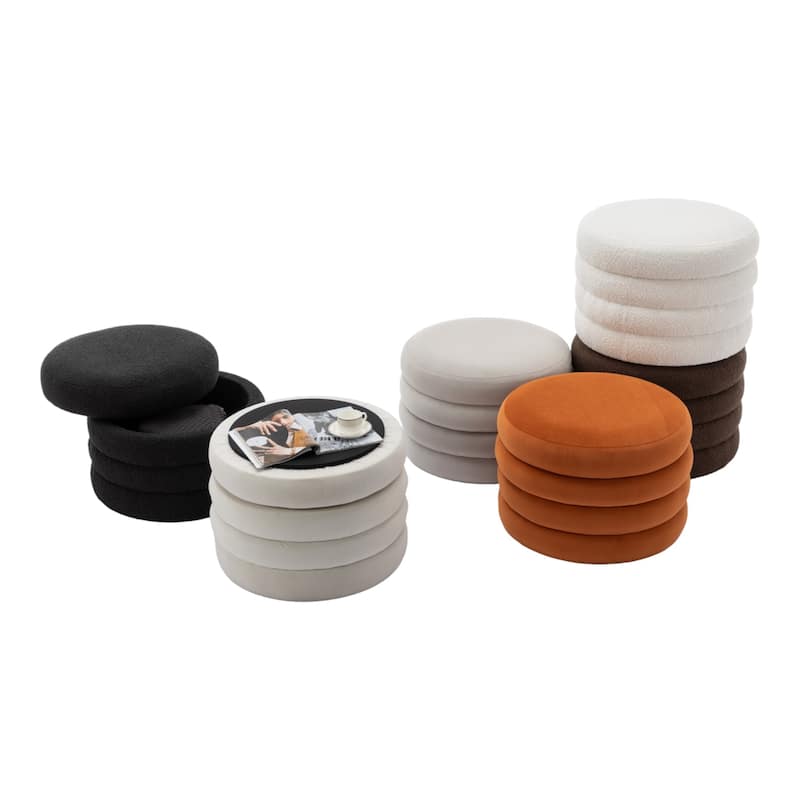 24'' L Upholstered Round Storage Ottoman Footstool