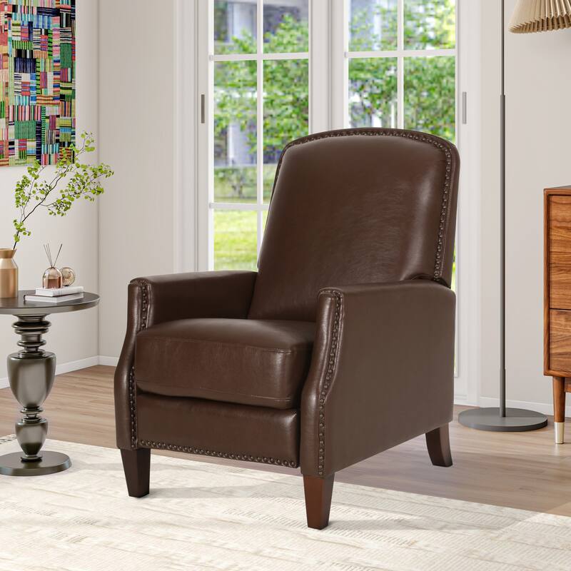 PU Leather Recliner Chair with Rivets - Dark Brown