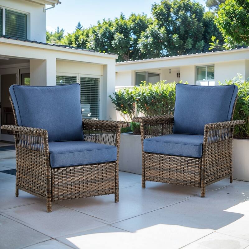 Gymojoy 2 Rattan Patio Ottoman Footrest Wicker Footstool - Brown