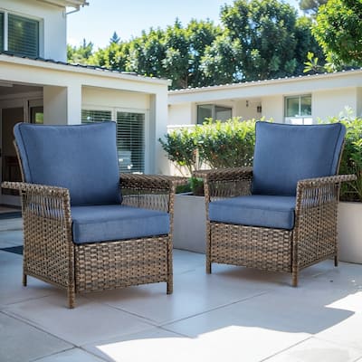Gymojoy 2 Rattan Patio Ottoman Footrest Wicker Footstool - Brown