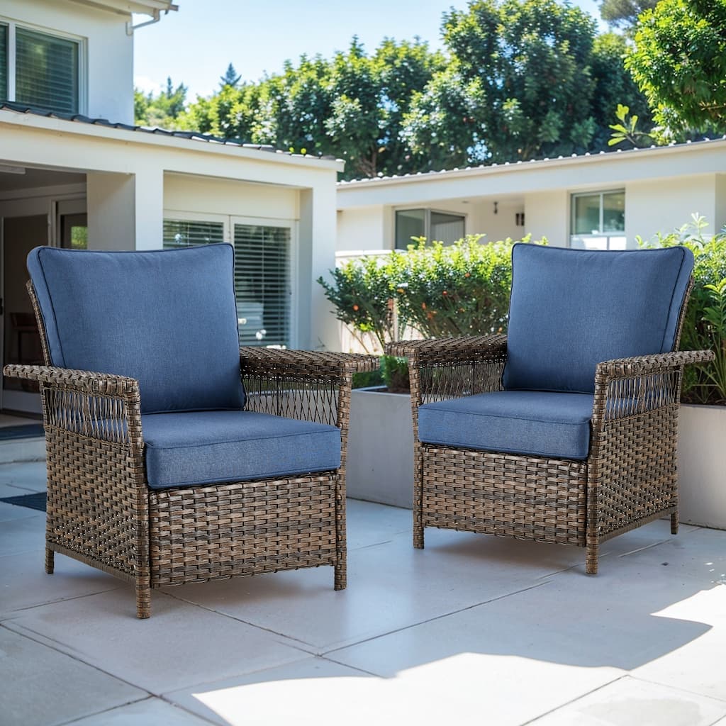 Gymojoy 2 Rattan Patio Ottoman Footrest Wicker Footstool - Brown