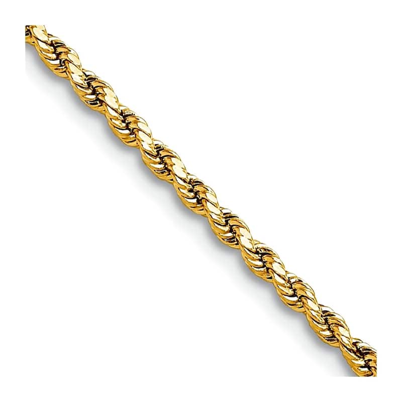 Curata 14k Yellow Gold 2mm Semi Solid Diamond Cut Rope Chain Necklace for Men