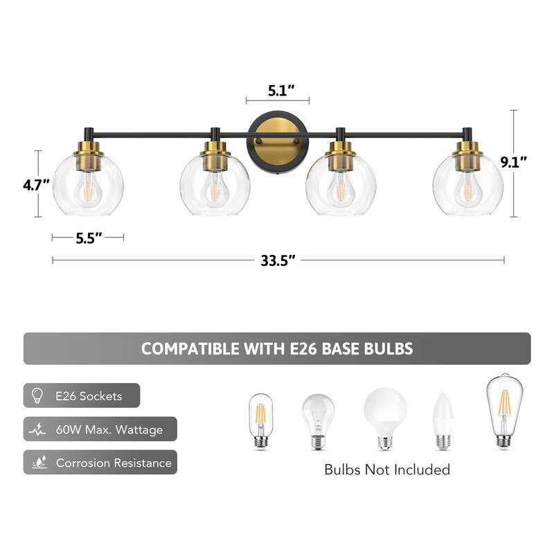 Dimmable Bathroom Vanity Light Globe Glass Shades