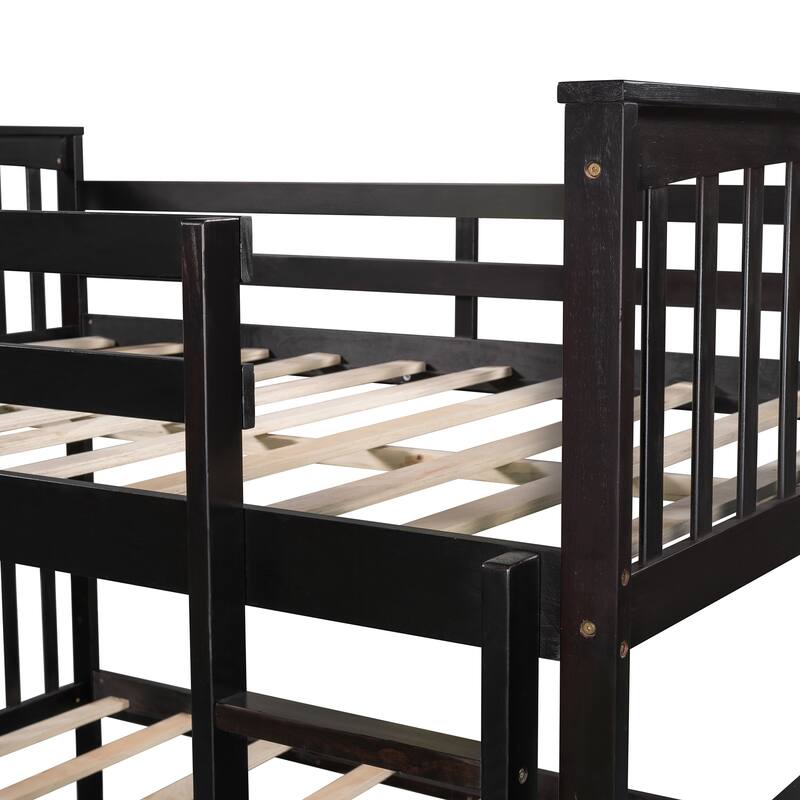 Twin Over Full Bunk Bed, Converted into 2 Beds, Solid Wood Bunkbeds Bedframe with Safety Rail and Ladder, for Kids/Teens Bedroom