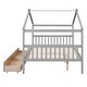 preview thumbnail 20 of 20, Full-Size Wooden House Bed with Drawers, Pine Wood Frame for Kids' Bedroom
