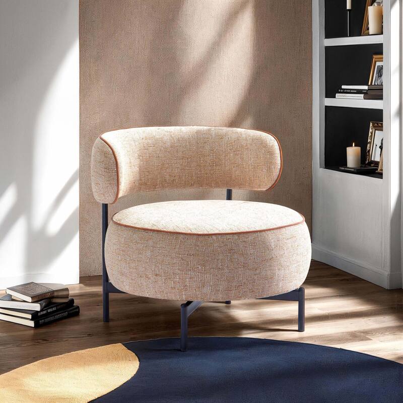 Furniture of America Ians Modern Upholstered Swivel Chair with Curved Backrest - Light Brown