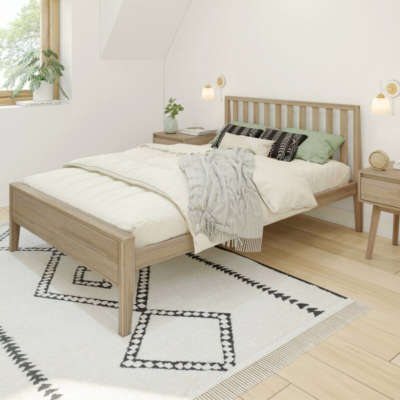 Max and Lily Scandinavian Full-Size Bed with Slatted Headboard - Blonde