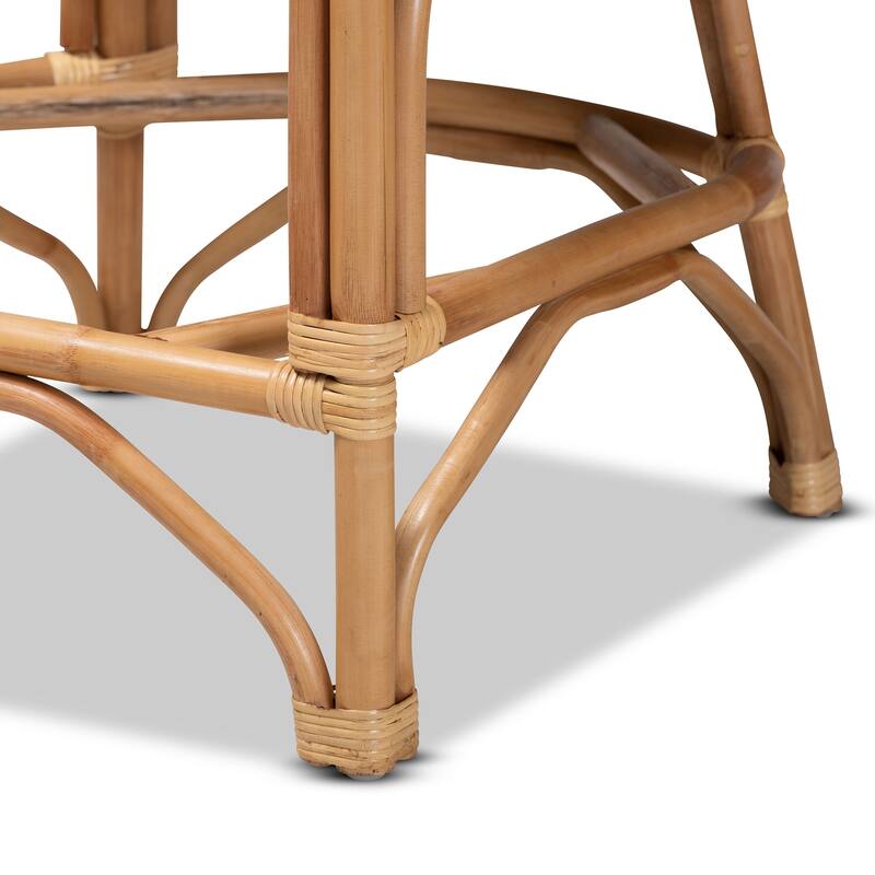Maverick Bohemian Upholstered Rattan Counter Stool-White/Natural Brown