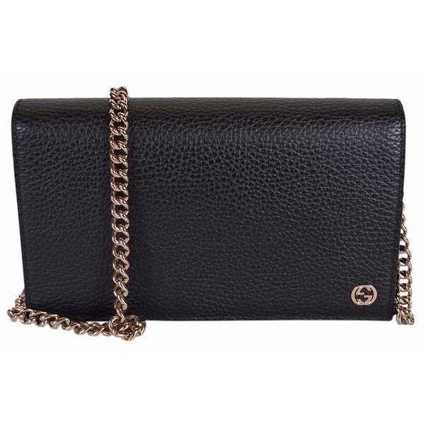 Gucci 466506 Black Leather Interlocking GG Crossbody Wallet Bag Purse - 8" x 4.5" x 1.5"