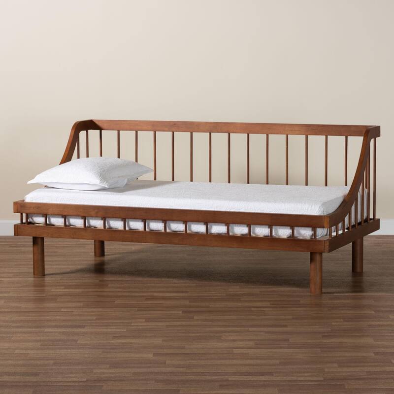 Helio Mid-Century Modern Walnut Brown Finished Wood Twin Daybed