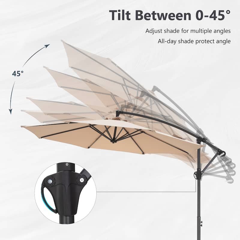 MAISON ARTS 10ft Patio Offset Umbrella Cantilever Umbrellas Market Hanging Umbrella with Crank Handle & Base Include