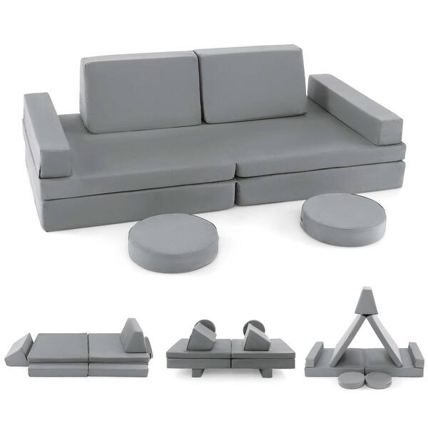 slide 2 of 19, Costway 10 PCS Kids Play Sofa Set Modular Convertible Foam Folding - See Details Grey