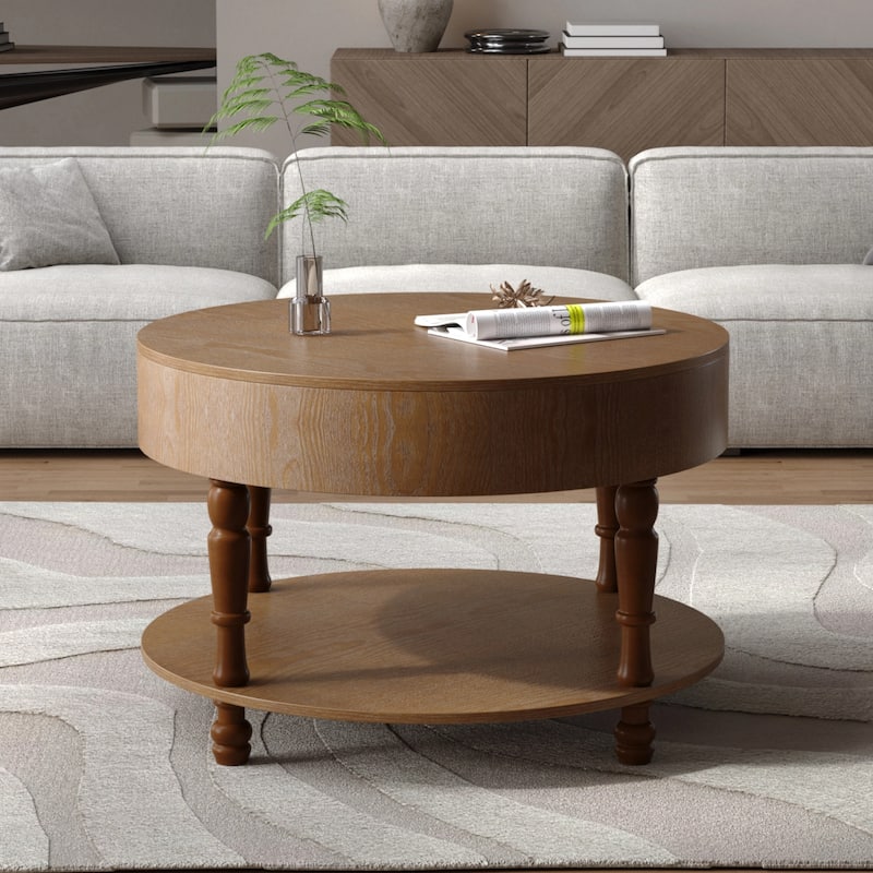 31.5" Round Coffee Table with Dual Storage - Modern Lift-Top Design, Adjustable Feet, Easy Assembly