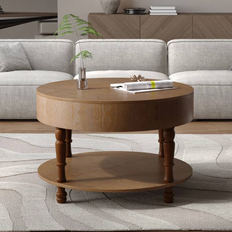 Coffee Table with Dual Storage for Living Room, 31.5" Modern Round Coffee Table with Storage and Hidden Compartment