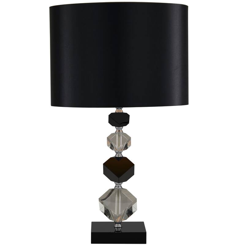 Clear Crystal Geometric Diamond Inspired Room Table Lamp with Black Crystal Base and Black Shade