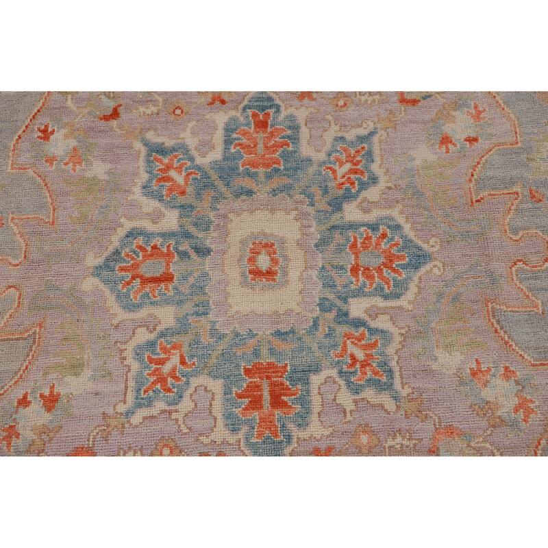 Hand Knotted Oriental 100% Wool Carpet Transitional Medallion Purples Oushak Area Rug - 9' 0'' X 6' 2''
