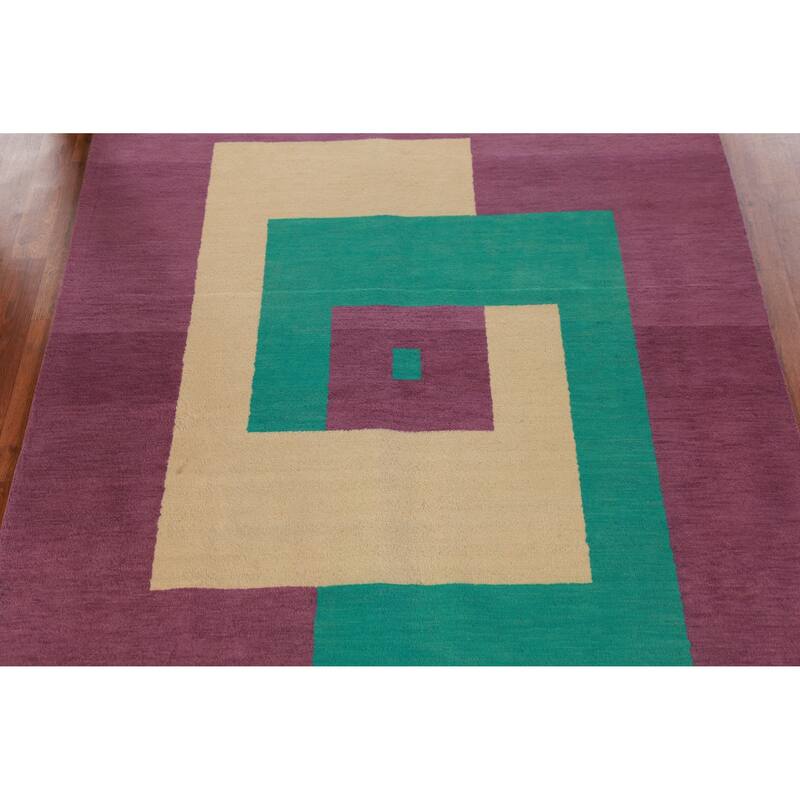 Hand Knotted Oriental 100% Wool Carpet Modern Geometric Purples Gabbeh Area Rug - 7' 3'' X 5' 2''