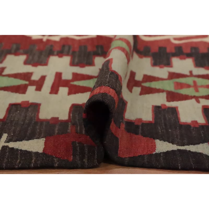 Hand Woven Oriental 100% Wool Carpet Southwestern Tribal Oranges & Rust Kilim Area Rug - 11' 3'' X 5' 8''