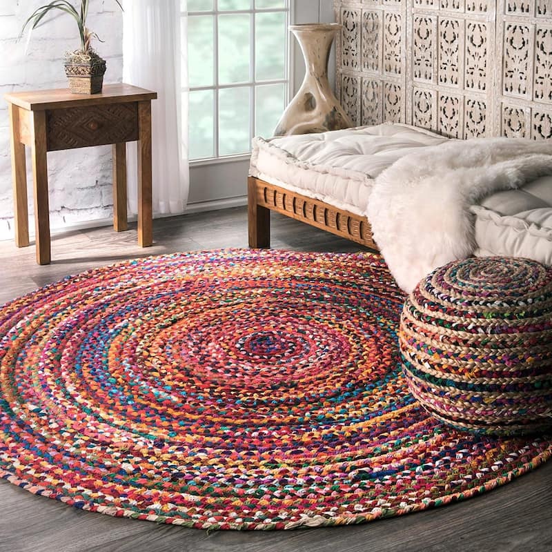Fair Trade Handmade Jute Rag Rug Multi Colored - 4 FEET