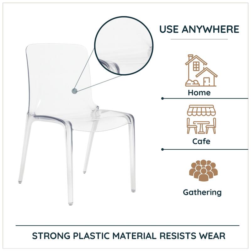 Murray Minimalist Modern Stackable Acrylic Plastic Dining Chair Full Back Transparent Accent Side Chair for Kitchen Set of 4