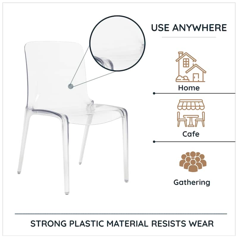 Murray Modern Minimalist Stackable Acrylic Plastic Dining Chair with Transparent Design Accent Side Chair for Kitchen Set of 2