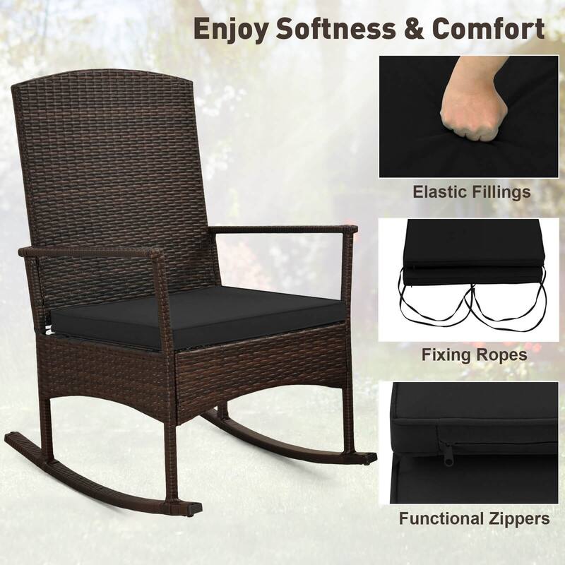 Gymax 3 PCS Rocking Set Wicker Rocking Chairs w/ 2-Tier Coffee Table