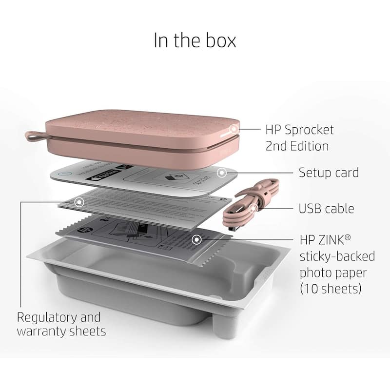 HP Sprocket 2x3 Instant Photo Printer, 75 Sheets, Wireless, Portable, Bundle