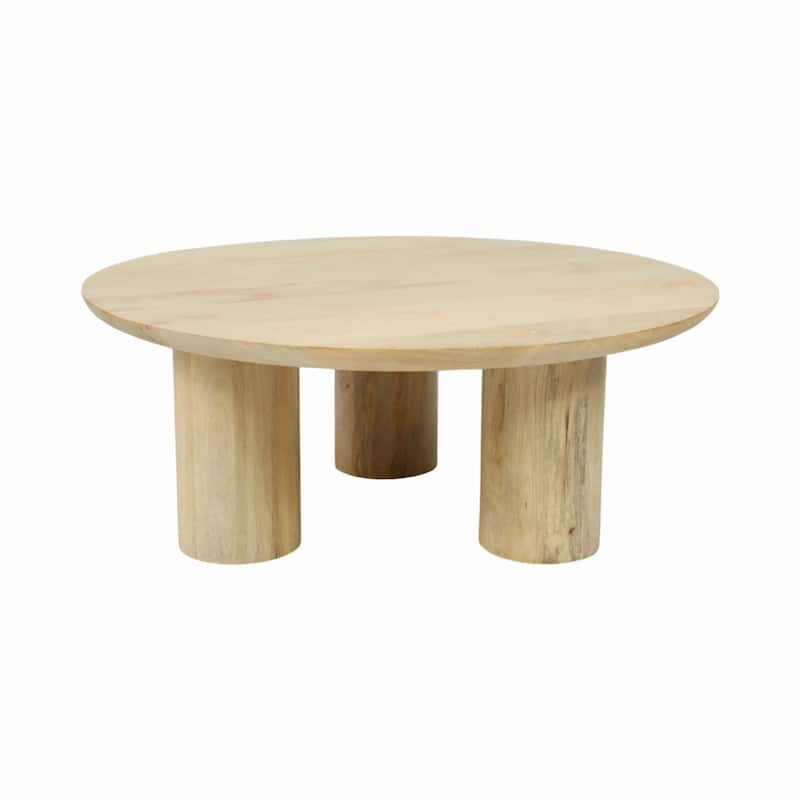 Round Natural Wood Coffee Table Modern Design Solid Cylindrical Legs