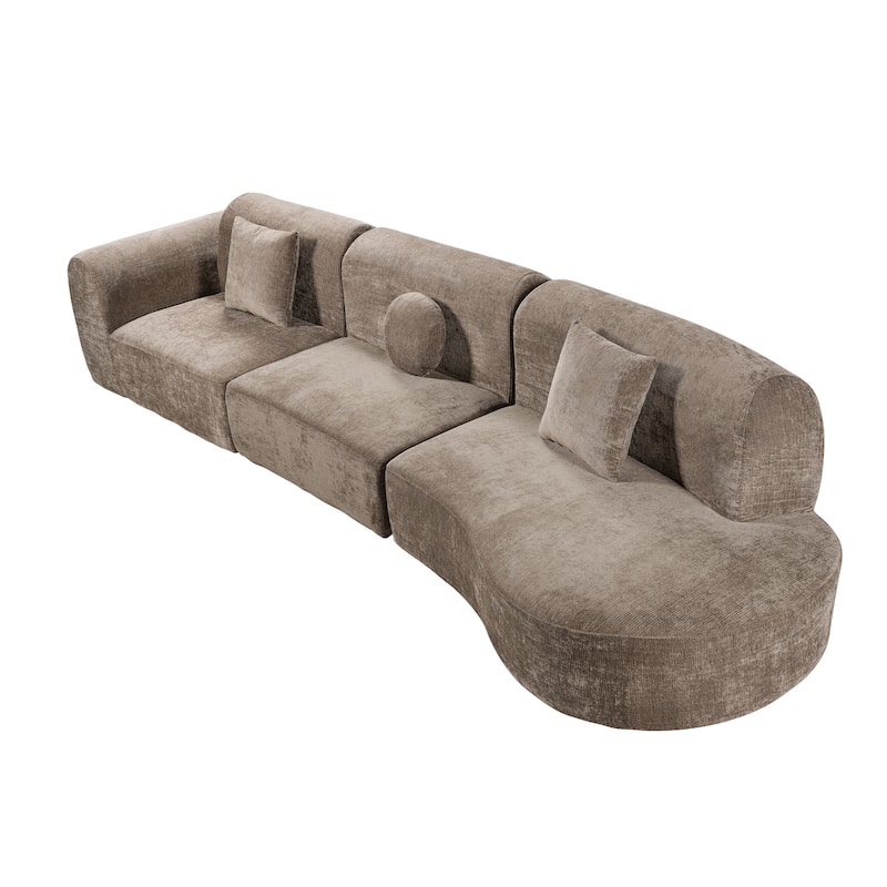Christopher Knight Home - Curved 140" Upholstered Sectional Sofa with High-Density Fully Compressed Sponge and Chaise Lounge