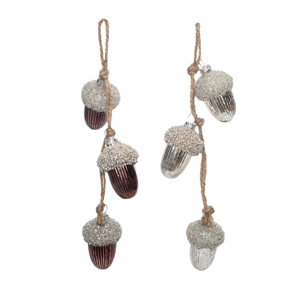 Transpac Glass Layered Acorn Ornament w/Bead Detail Set of 2 Christmas Home Decorations