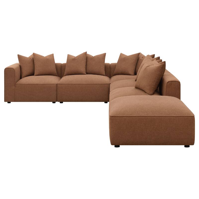 Hani 6pc Modular Sectional Sofa with Ottoman, Rich Brown, 10 Pillows