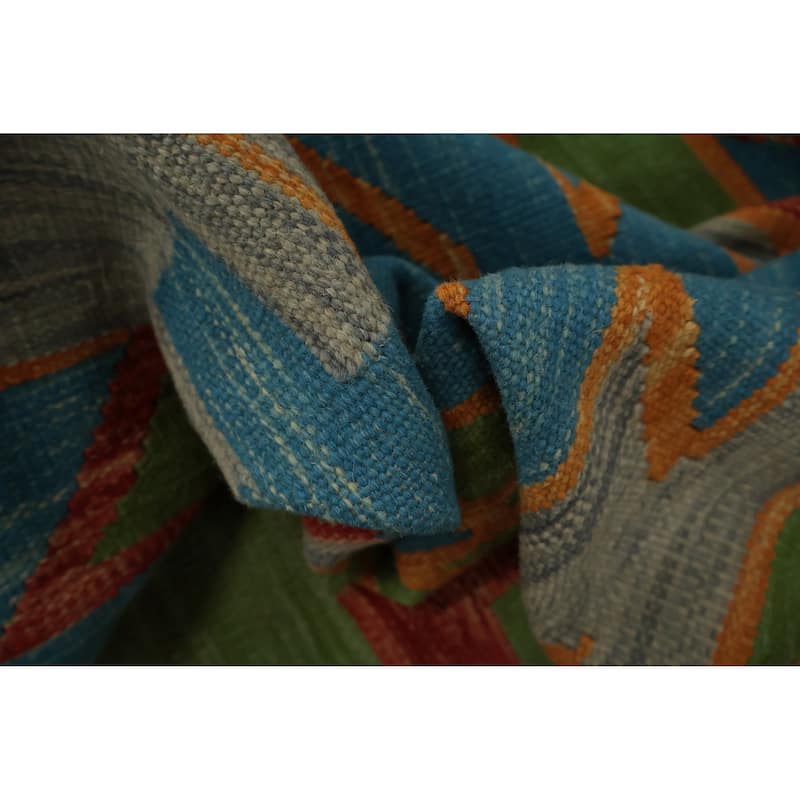 Hand Woven Oriental 100% Wool Carpet Southwestern Modern Multi-Colored Kilim Area Rug - 8' 9'' X 5' 10''