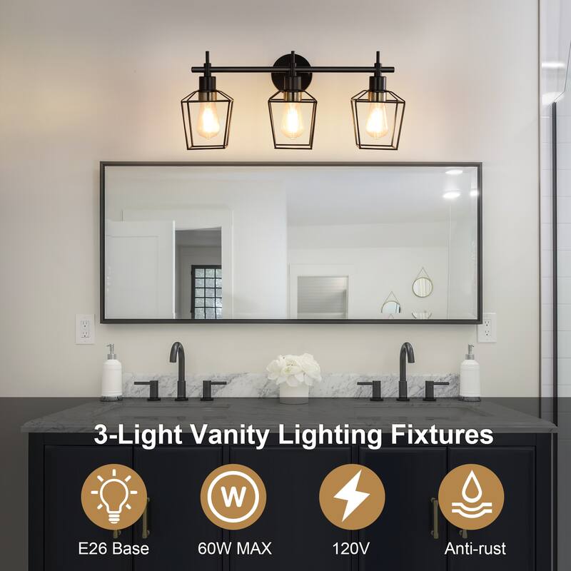 Vintage Matte Black Bathroom Vanity Light Farmhouse Wall Sconce with Cage