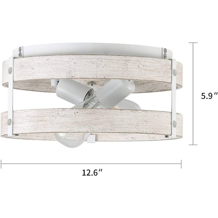 White flush mount ceiling light fixture 2 light wood drum ceiling lamp