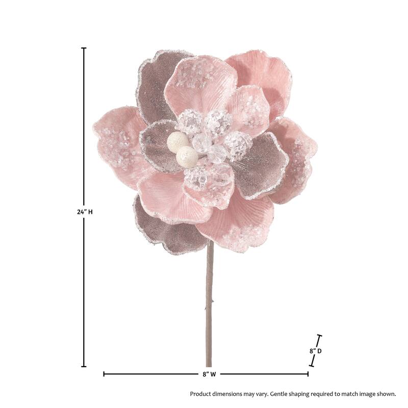 24" Iced With Jewel Encrusted Magnolia Stem