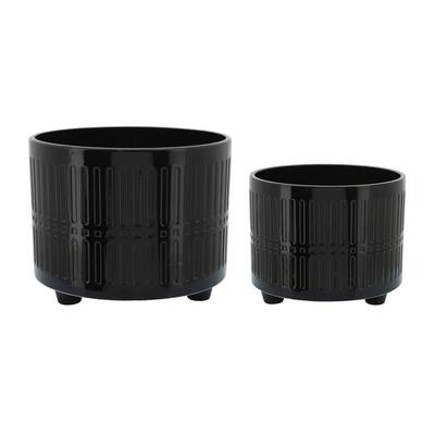 Black Ceramic Handmade Footed Planter Pots (Set of 2)