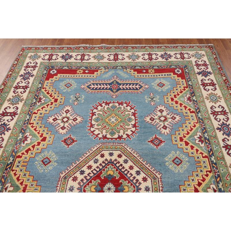 Blue Kazak Rug Hand-Knotted Traditional Oriental Wool Carpet - 6'9" x 9'8"