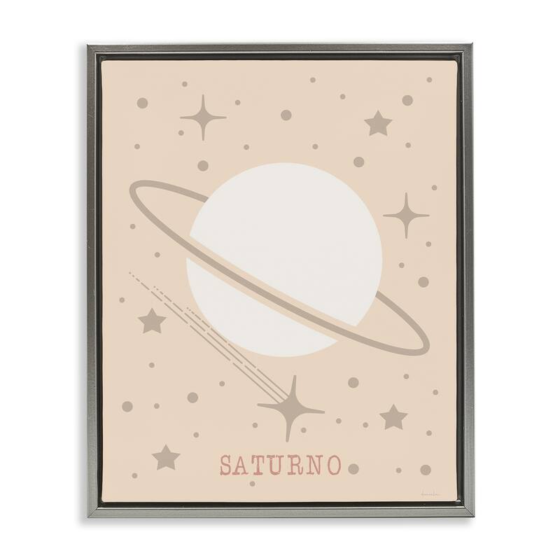 Stupell Minimal Saturn with Stars Framed Floater Canvas Wall Art Design By Daniela Santiago - 25 x 31 - Grey