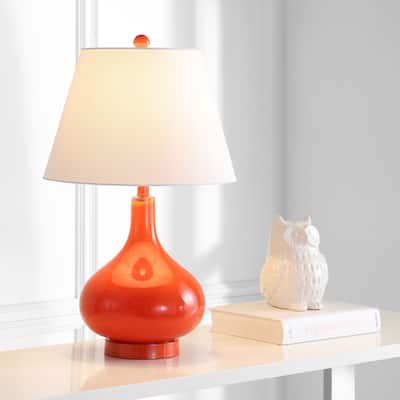 SAFAVIEH Lighting 24-inch Amy Gourd Glass Orange Table Lamp (Set of 2) - 14"x14"x24"