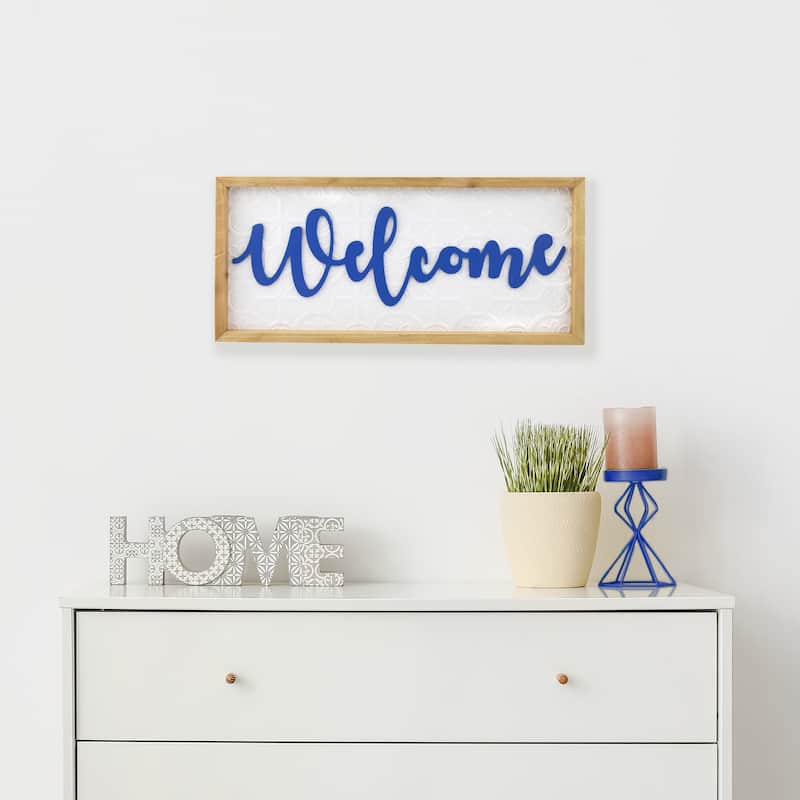Welcome Framed Wall Sign - 20" - White and Blue