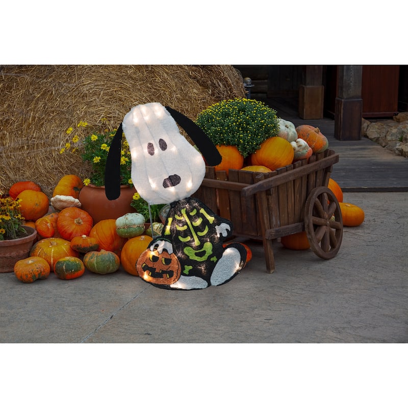 LED Lighted Skeleton Snoopy Outdoor Halloween Yard Decoration - 18"