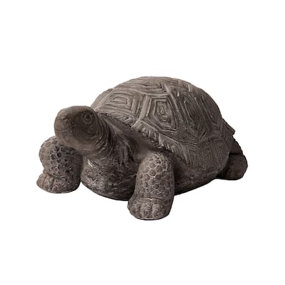 XBrand 16.1"L Grey Polystone Walking Turtle Statue, Indoor Outdoor Décor, Living Room Décor, Turtles Sculptures, Yard Statues